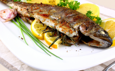 Delicious Whole Roasted Lemon and Garlic Rainbow Trout